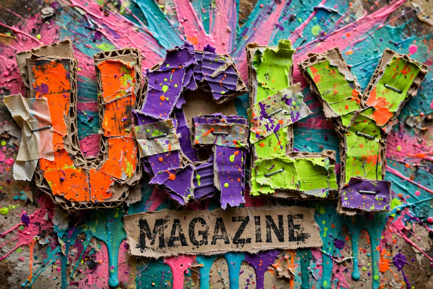 Ugly Magazine stapled cardboard deconstruction logo