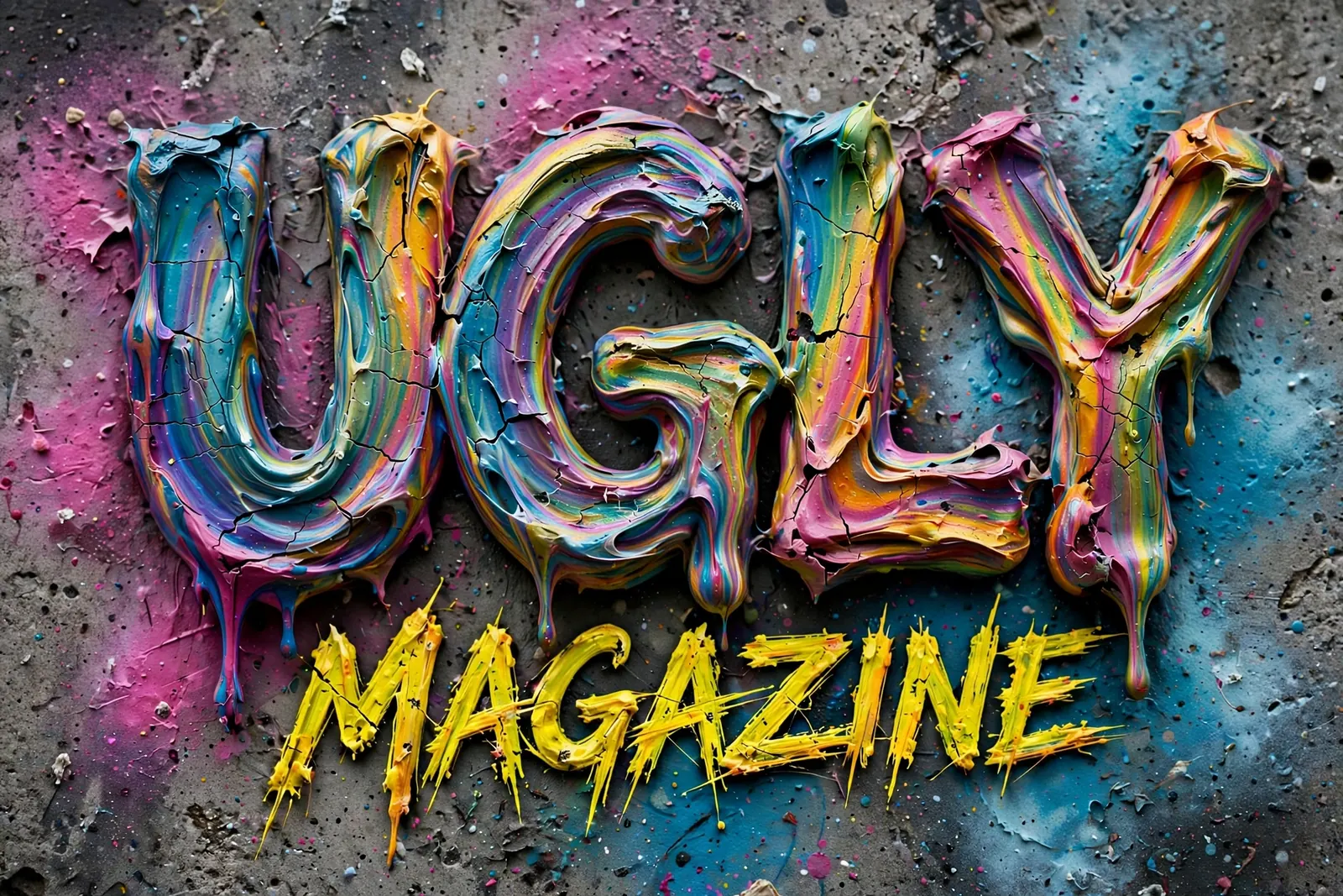 Ugly Magazine impasto oil paint logo with cracked texture