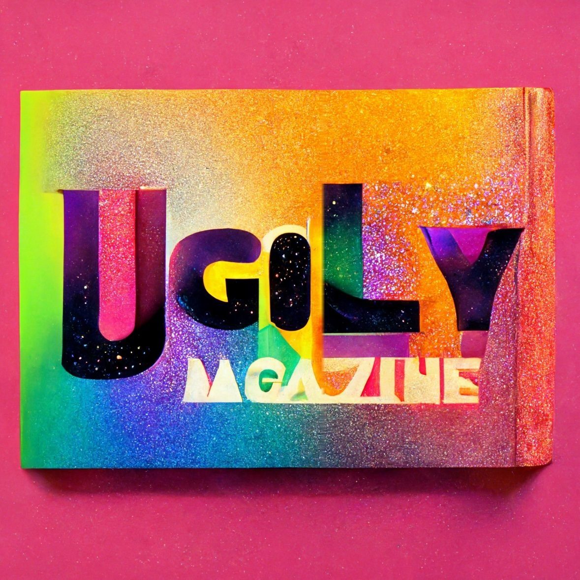 Ugly Magazine Vol. 6 Neon Grime cover art — glittering UGLY MAGAZINE lettering